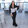 Apparelplayground Jacket Set — Color-Block Zip-Up & Flare Pants for Street-Ready Authority